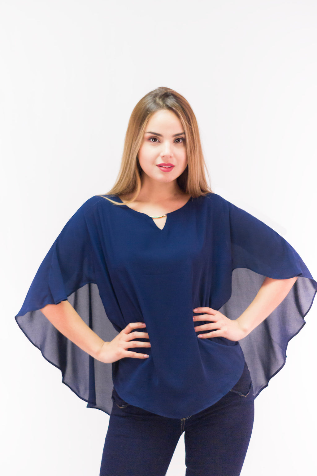 Blusa Manga Ancha Azul –